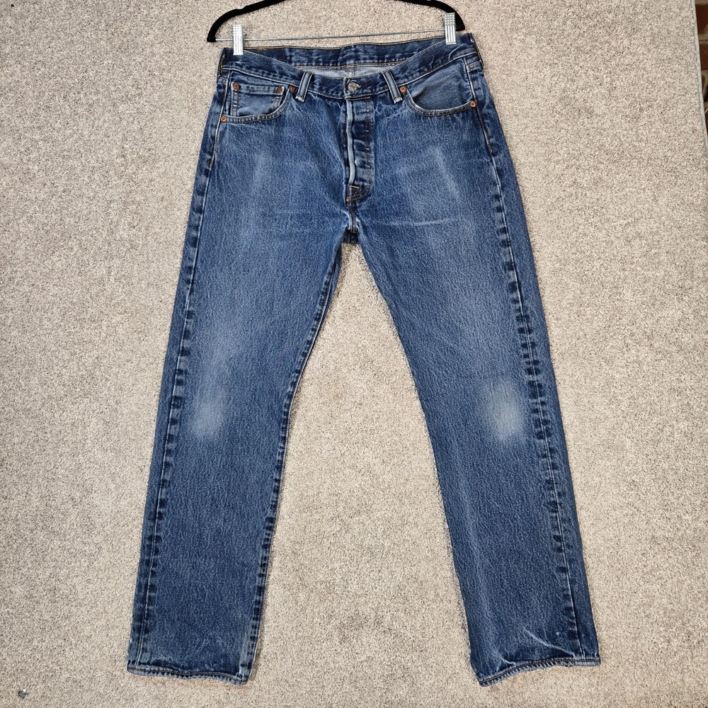 Levi's 501 Jeans Mens 34x30 Button Fly Straight Blue 100% cotton Distressed
